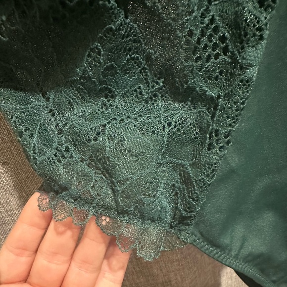 LOVE by Victoria Unlined Dark Ivy Green Plunge Strappy Lace Teddy Bodysuit - Picture 8 of 11